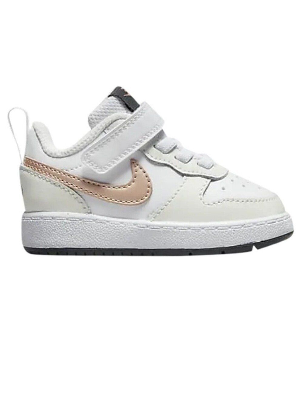 Nike Kids Court Borough Low White Sneaker with Rose Gold Swoosh, Size 9C